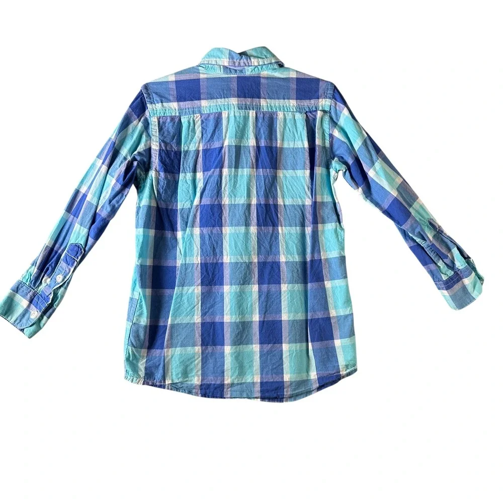 The Childrens Place Blue Plaid Button Down‎ Shirt Long Sleeve Size XS 4 Cotton